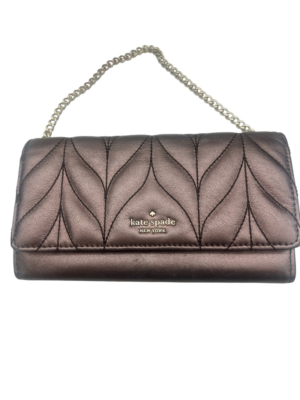 kate spade bronze metallic quilted chain wristlet clutch